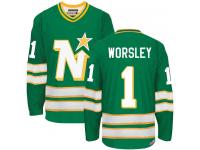 #1 Authentic Gump Worsley Green CCM NHL Men's Jersey Throwback Dallas Stars