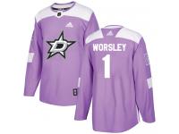 #1 Authentic Gump Worsley Purple Adidas NHL Men's Jersey Dallas Stars Fights Cancer Practice