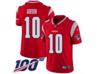 #10 Limited Josh Gordon Red Football Men's Jersey New England Patriots Inverted Legend 100th Season