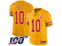 #10 Limited Tyreek Hill Gold Football Men's Jersey Kansas City Chiefs Inverted Legend Vapor Rush 100th Season
