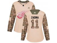 #11 Adidas Authentic Filip Zadina Women's Camo NHL Jersey - Detroit Red Wings Veterans Day Practice