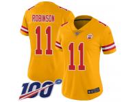 #11 Limited Demarcus Robinson Gold Football Women's Jersey Kansas City Chiefs Inverted Legend Vapor Rush 100th Season