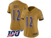 #12 Limited Jaleel Scott Gold Football Women's Jersey Baltimore Ravens Inverted Legend 100th Season