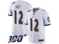 #12 Limited Jaleel Scott White Football Road Men's Jersey Baltimore Ravens Vapor Untouchable 100th Season