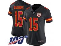 #15 Limited Patrick Mahomes Black Football Women's Jersey Kansas City Chiefs Rush Vapor Untouchable 100th Season