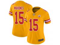 #15 Limited Patrick Mahomes Gold Football Women's Jersey Kansas City Chiefs Inverted Legend Vapor Rush