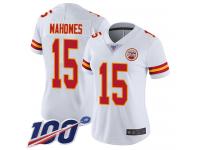 #15 Limited Patrick Mahomes White Football Road Women's Jersey Kansas City Chiefs Vapor Untouchable 100th Season