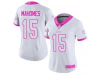 #15 Limited Patrick Mahomes White Pink Football Women's Jersey Kansas City Chiefs Rush Fashion