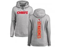 #15 Patrick Mahomes Ash Football Backer Women's Kansas City Chiefs Pullover Hoodie