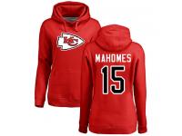 #15 Patrick Mahomes Red Football Name & Number Logo Women's Kansas City Chiefs Pullover Hoodie