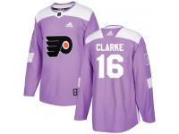 #16 Authentic Bobby Clarke Purple Adidas NHL Men's Jersey Philadelphia Flyers Fights Cancer Practice