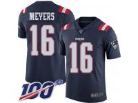 #16 Limited Jakobi Meyers Navy Blue Football Youth Jersey New England Patriots Rush Vapor Untouchable 100th Season