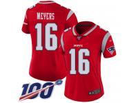 #16 Limited Jakobi Meyers Red Football Women's Jersey New England Patriots Inverted Legend 100th Season