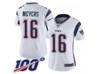 #16 Limited Jakobi Meyers White Football Road Women's Jersey New England Patriots Vapor Untouchable 100th Season
