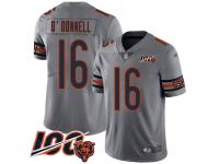 #16 Limited Pat O'Donnell Silver Football Men's Jersey Chicago Bears Inverted Legend Vapor Rush 100th Season
