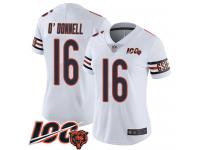 #16 Limited Pat O'Donnell White Football Road Women's Jersey Chicago Bears Vapor Untouchable 100th Season