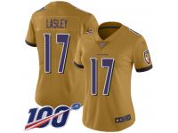 #17 Limited Jordan Lasley Gold Football Women's Jersey Baltimore Ravens Inverted Legend 100th Season