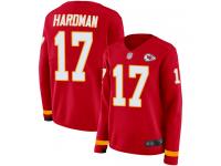 #17 Limited Mecole Hardman Red Football Women's Jersey Kansas City Chiefs Therma Long Sleeve