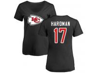 #17 Mecole Hardman Black Football Name & Number Logo Slim Fit Women's Kansas City Chiefs T-Shirt