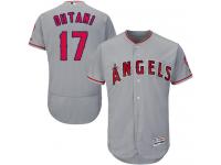 #17 Men's Shohei Ohtani Authentic Jersey Grey MLB Majestic Road Los Angeles Angels of Anaheim Flex Base