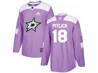 #18 Authentic Tyler Pitlick Purple Adidas NHL Men's Jersey Dallas Stars Fights Cancer Practice