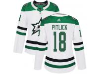 #18 Authentic Tyler Pitlick White Adidas NHL Away Women's Jersey Dallas Stars