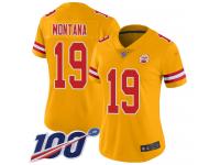 #19 Limited Joe Montana Gold Football Women's Jersey Kansas City Chiefs Inverted Legend Vapor Rush 100th Season