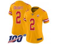 #2 Limited Dustin Colquitt Gold Football Women's Jersey Kansas City Chiefs Inverted Legend Vapor Rush 100th Season