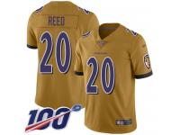 #20 Limited Ed Reed Gold Football Men's Jersey Baltimore Ravens Inverted Legend 100th Season