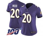 #20 Limited Ed Reed Purple Football Home Women's Jersey Baltimore Ravens Vapor Untouchable 100th Season