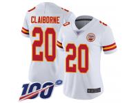 #20 Limited Morris Claiborne White Football Road Women's Jersey Kansas City Chiefs Vapor Untouchable 100th Season