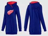 2015 NHL Detroit Red Wings Women Long Blue Pullover Hoodie