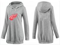 2015 NHL Detroit Red Wings Women Long Grey Pullover Hoodie