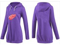 2015 NHL Detroit Red Wings Women Long Purple Pullover Hoodie