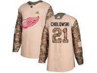 #21 Adidas Authentic Dennis Cholowski Men's Camo NHL Jersey - Detroit Red Wings Veterans Day Practice