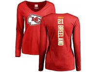#21 Bashaud Breeland Red Football Backer Slim Fit Women's Kansas City Chiefs Long Sleeve T-Shirt