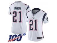 #21 Limited Duron Harmon White Football Road Women's Jersey New England Patriots Vapor Untouchable 100th Season