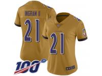 #21 Limited Mark Ingram II Gold Football Women's Jersey Baltimore Ravens Inverted Legend 100th Season