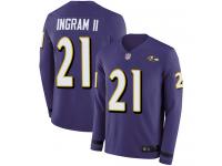 #21 Limited Mark Ingram II Purple Football Men's Jersey Baltimore Ravens Therma Long Sleeve