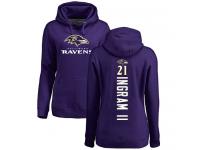 #21 Mark Ingram II Purple Football Backer Women's Baltimore Ravens Pullover Hoodie