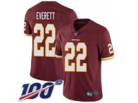 #22 Limited Deshazor Everett Burgundy Red Football Home Youth Jersey Washington Redskins Vapor Untouchable 100th Season