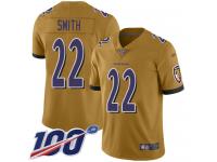 #22 Limited Jimmy Smith Gold Football Men's Jersey Baltimore Ravens Inverted Legend 100th Season
