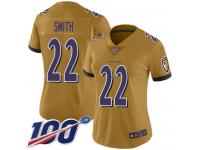 #22 Limited Jimmy Smith Gold Football Women's Jersey Baltimore Ravens Inverted Legend 100th Season