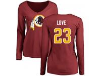#23 Bryce Love Maroon Football Name & Number Logo Women's Washington Redskins Long Sleeve T-Shirt
