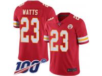#23 Limited Armani Watts Red Football Home Youth Jersey Kansas City Chiefs Vapor Untouchable 100th Season