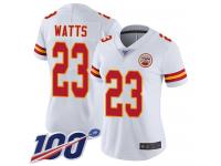 #23 Limited Armani Watts White Football Road Women's Jersey Kansas City Chiefs Vapor Untouchable 100th Season