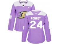 #24 Adidas Authentic Carter Rowney Women's Purple NHL Jersey - Anaheim Ducks Fights Cancer Practice