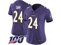 #24 Limited Brandon Carr Purple Football Home Women's Jersey Baltimore Ravens Vapor Untouchable 100th Season