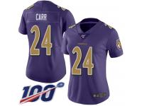 #24 Limited Brandon Carr Purple Football Women's Jersey Baltimore Ravens Rush Vapor Untouchable 100th Season