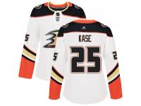 #25 Adidas Authentic Ondrej Kase Women's White NHL Jersey - Away Anaheim Ducks